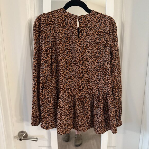 Tuckernuck Pomander Place Leopard Carlota Peplum Puff Sleeve Top Size Small - Picture 6 of 6